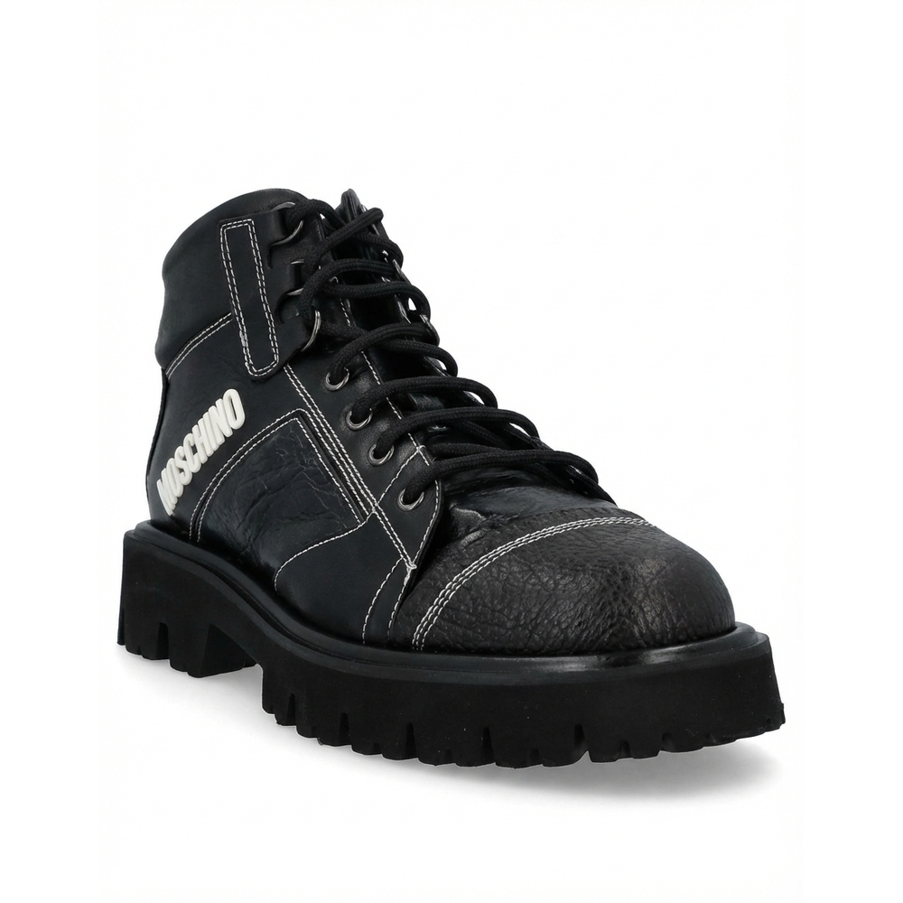 NEW MOSCHINO women's logo-print leather boots in black
